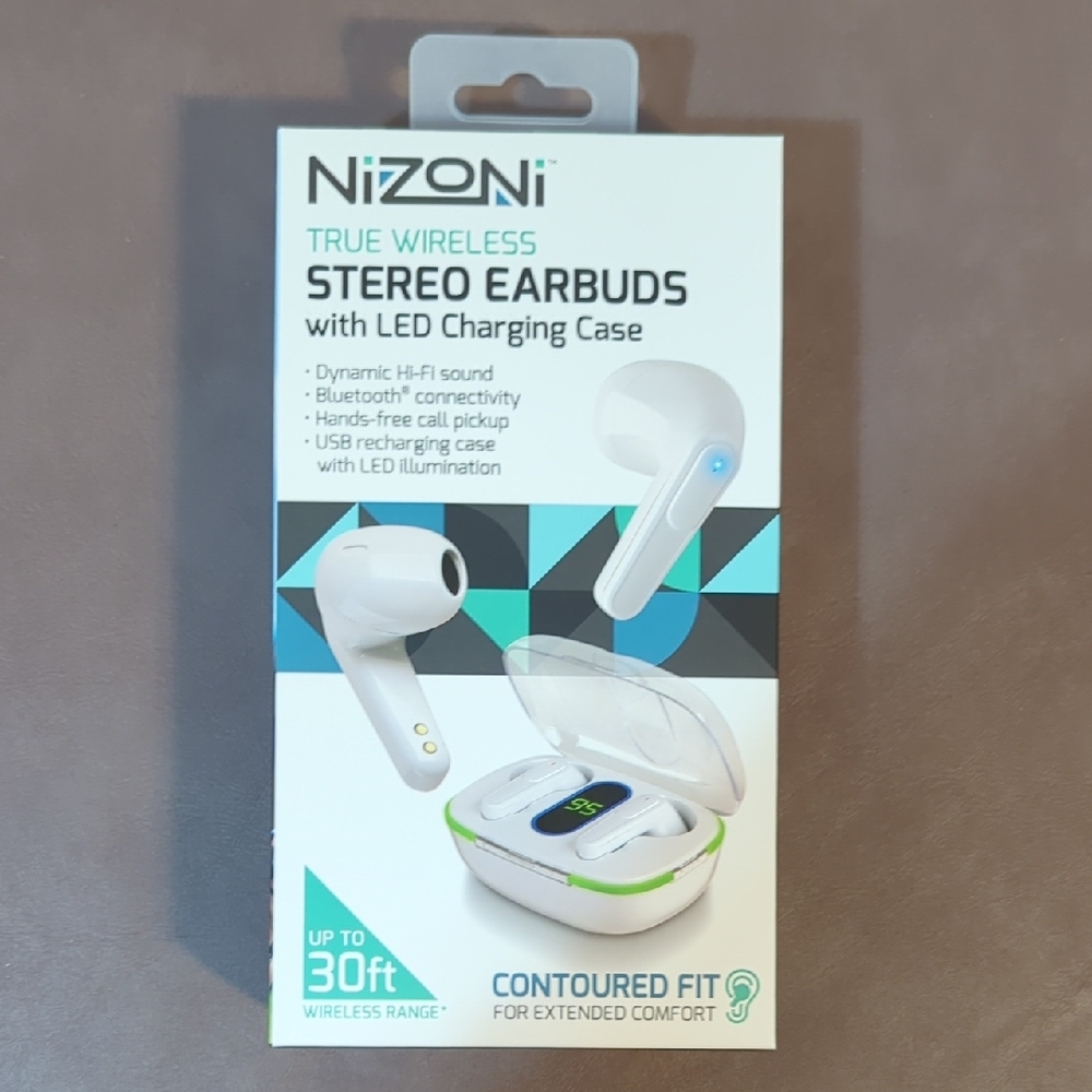 Nizoni Stereo Earbuds True Wireless with LED Charging Case New in Sealed Box